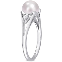 Miabella Freshwater Cultured Pearl and Diamond Accent Sterling Silver Pearl Heart Ring