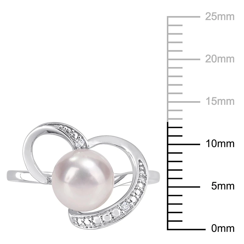 Bague en forme de coeur Miabella avec perle d’eau douce cultivée et accents de diamants en argent sterling