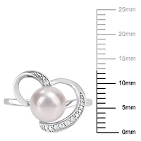 Bague en forme de coeur Miabella avec perle d’eau douce cultivée et accents de diamants en argent sterling