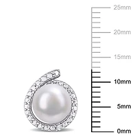 Clous d’oreilles à auréole Miabella avec perles d’eau douce cultivées et accents de diamants en argent sterling