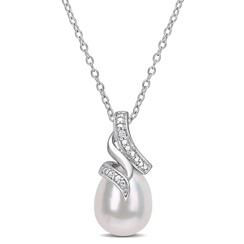 Pendentif sur chaîne Miabella avec perle d’eau douce cultivée 8,5-9mm et accents de diamants en argent sterling