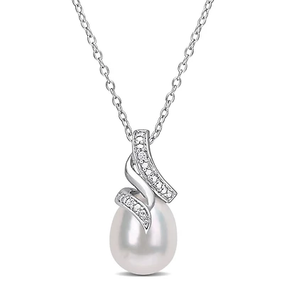Pendentif sur chaîne Miabella avec perle d’eau douce cultivée 8,5-9mm et accents de diamants en argent sterling