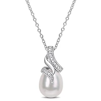Pendentif sur chaîne Miabella avec perle d’eau douce cultivée 8,5-9mm et accents de diamants en argent sterling