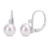 Miabella Freshwater Cultured Pearl and 1/7 Carat T.G.W. Cubic Zirconia Sterling Silver Pearl Drop Earrings