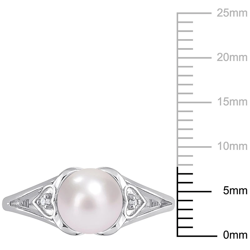 Miabella Freshwater Cultured Pearl and Diamond Accent Sterling Silver Pearl Heart Ring