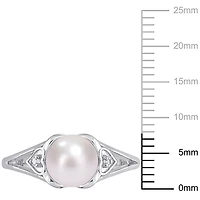 Miabella Freshwater Cultured Pearl and Diamond Accent Sterling Silver Pearl Heart Ring