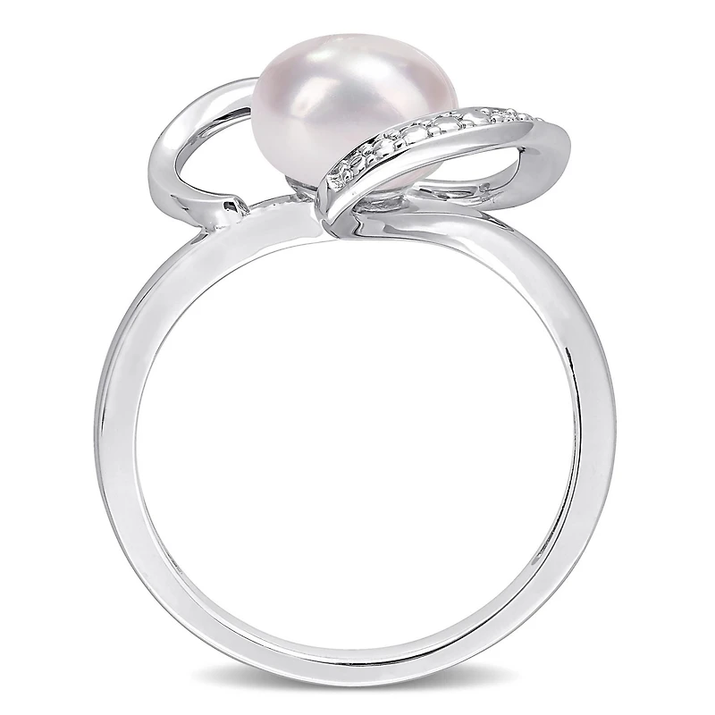 Bague en forme de coeur Miabella avec perle d’eau douce cultivée et accents de diamants en argent sterling