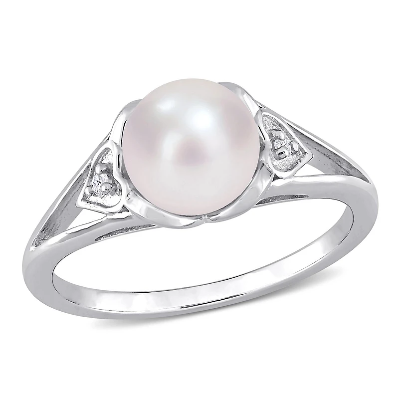 Bague en forme de coeur Miabella avec perle d’eau douce cultivée et accents de diamants en argent sterling