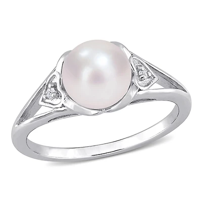 Bague en forme de coeur Miabella avec perle d’eau douce cultivée et accents de diamants en argent sterling