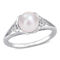 Bague en forme de coeur Miabella avec perle d’eau douce cultivée et accents de diamants en argent sterling