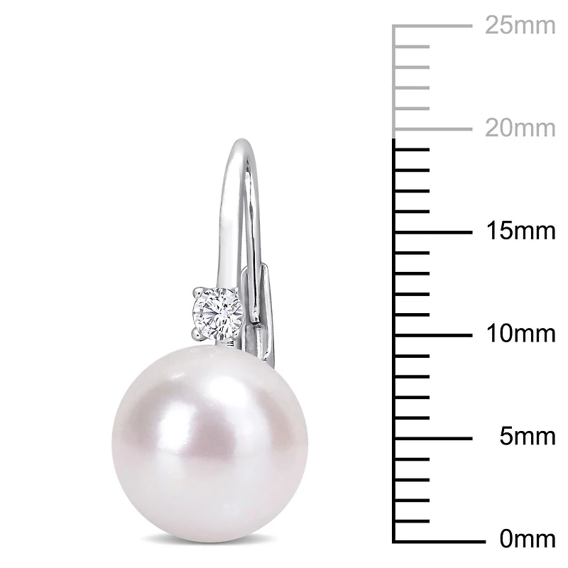 Miabella Freshwater Cultured Pearl and 1/7 Carat T.G.W. Cubic Zirconia Sterling Silver Pearl Drop Earrings
