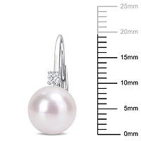 Miabella Freshwater Cultured Pearl and 1/7 Carat T.G.W. Cubic Zirconia Sterling Silver Pearl Drop Earrings