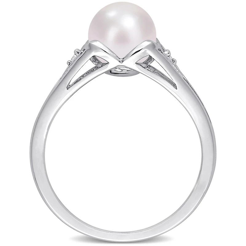 Miabella Freshwater Cultured Pearl and Diamond Accent Sterling Silver Pearl Heart Ring
