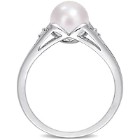 Miabella Freshwater Cultured Pearl and Diamond Accent Sterling Silver Pearl Heart Ring
