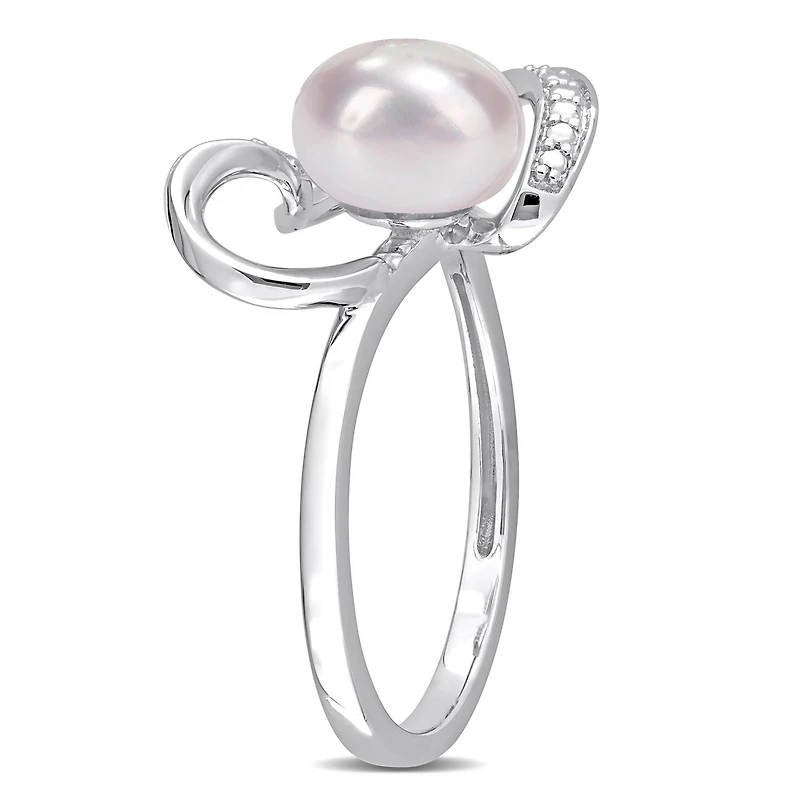 Bague en forme de coeur Miabella avec perle d’eau douce cultivée et accents de diamants en argent sterling