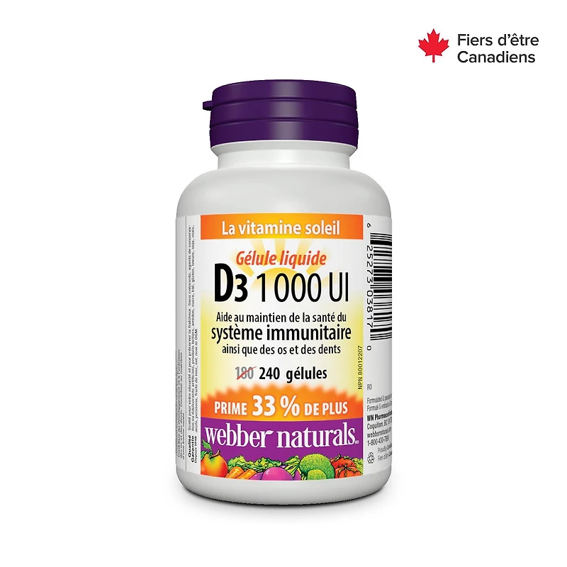 Webber Naturals Vitamine D3 1000 IU 240 gélules