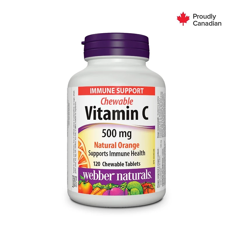 Webber Naturals Vitamine C à croquer orange naturelle, 500mg 120 comprimés à croquer