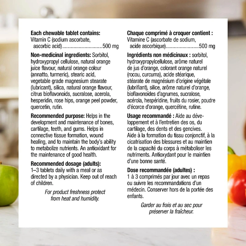 Webber Naturals Vitamine C à croquer orange naturelle, 500mg 120 comprimés à croquer