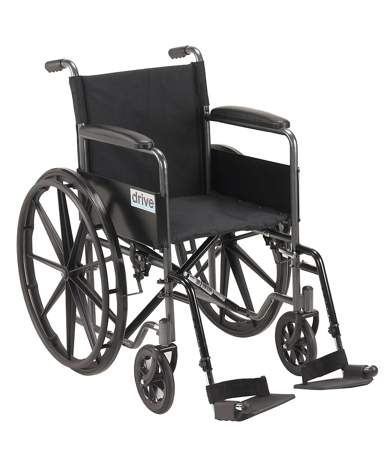 Drive Medical Black 18-inch Silver Sport 1 Wheelchair with Full Arms and Swing away Removable Footrest