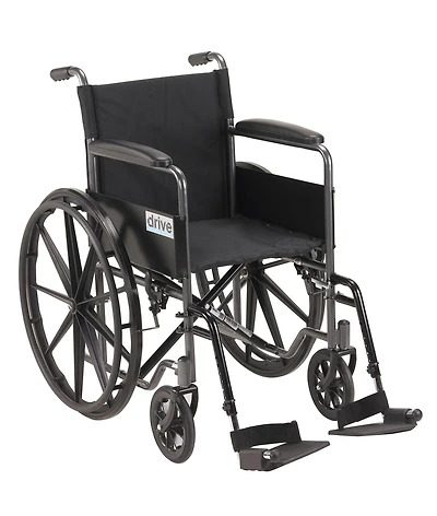 Drive Medical Black 18-inch Silver Sport 1 Wheelchair with Full Arms and Swing away Removable Footrest