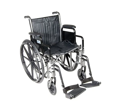 Drive Medical Black Silver Sport 2 Wheelchair, Detachable Desk Arms, Swing away Footrests, 20" Seat