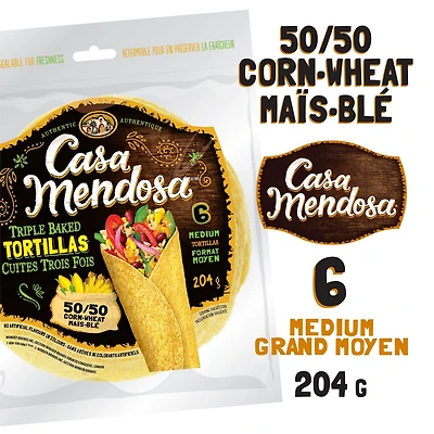 Casa Mendosa 7" Maïs-blé 50/50 6 tortillas format moyen, 204 g