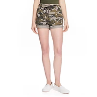Short imprimé et effrangé à ceinture montée élastique No Boundaries pour femmes