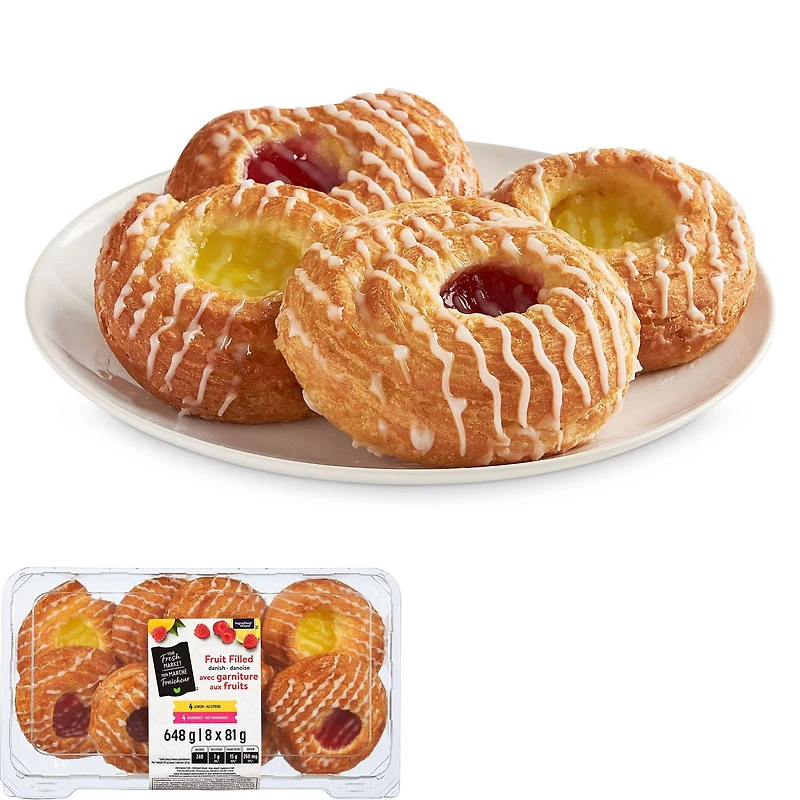 Pâtisserie danoise avec garniture aux fruits Mon marché fraîcheur 8 x 81 g, total de 648 g