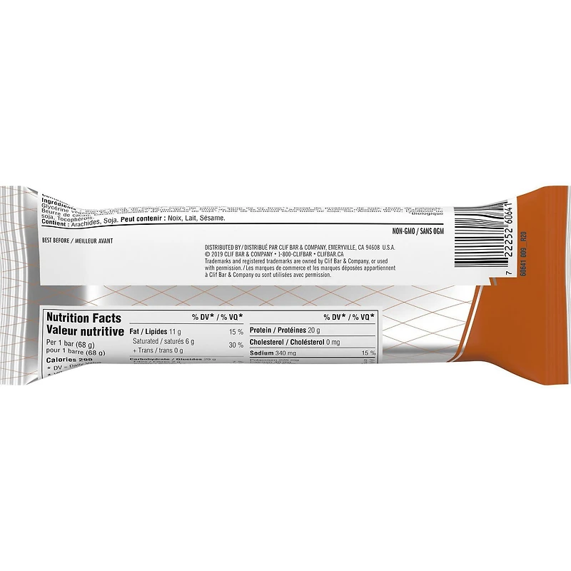 CLIF BUILDERS Protein Bars, Chocolate Peanut Butter Flavour, 20g of Protein, Prepared in Canada, Gluten Free, No Artificial Sweeteners, 68 g