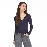 No Boundaries Women's Split Neckline Henley