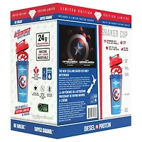 Coffret cadeau Super Héros DIESEL en édition limitée avec 900 g de protéines de lactosérum DIESEL et un shaker en édition limitée de 700 ml - Vanille française Coffre DIESEL et shaker
