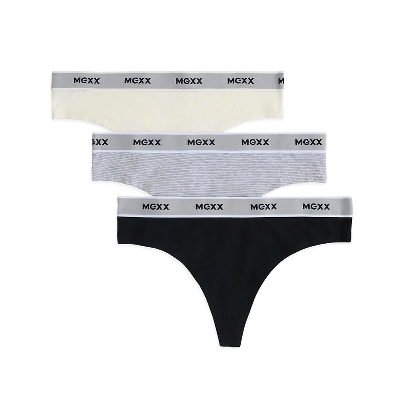 Mexx Women’s 3-Pack Thong Underwear with Branded Elastic, XS-XL