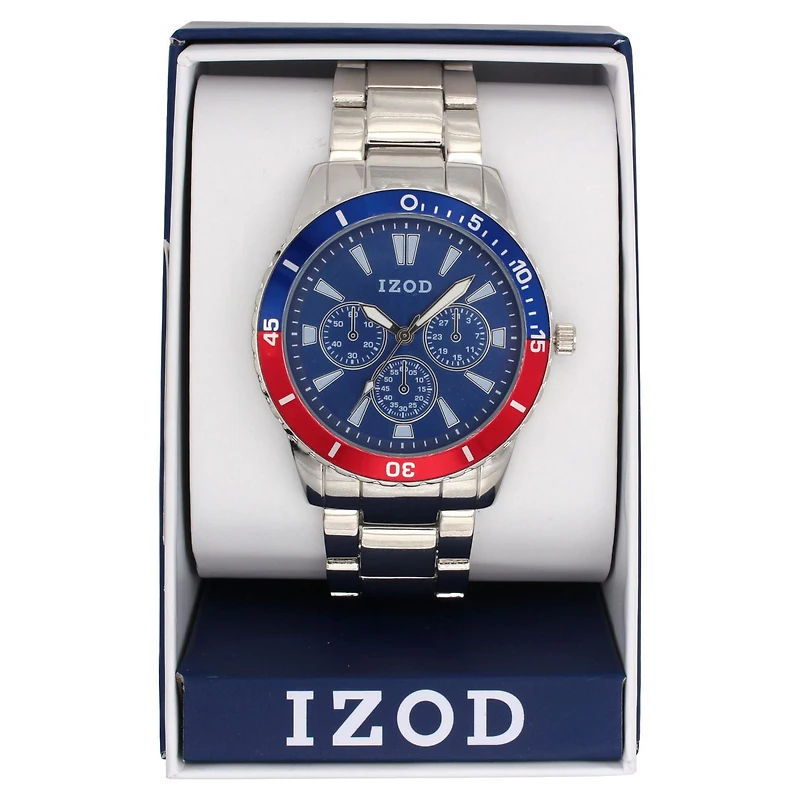 Izod Easy Read Analog Metal Link Bracelet Watch