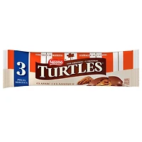 TURTLES Méga, barre de 3 morceaux, caramel onctueux et pacanes nappés de riche chocolat au lait, préparé au Canada, sans gluten, cacao de sources durables, bas de Noël, 50 g 50 g