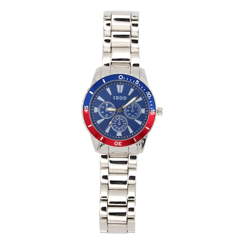 Izod Easy Read Analog Metal Link Bracelet Watch