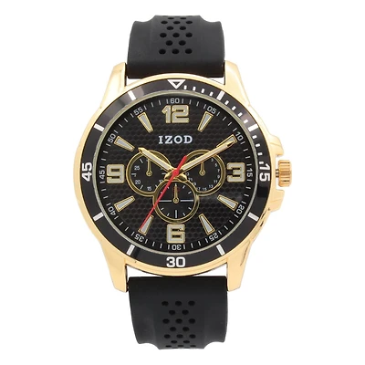 Montre analogique Izod facile à lire à bracelet en caoutchouc noir