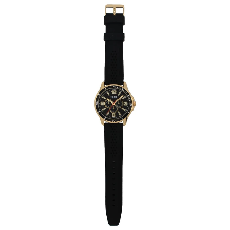 Montre analogique Izod facile à lire à bracelet en caoutchouc noir