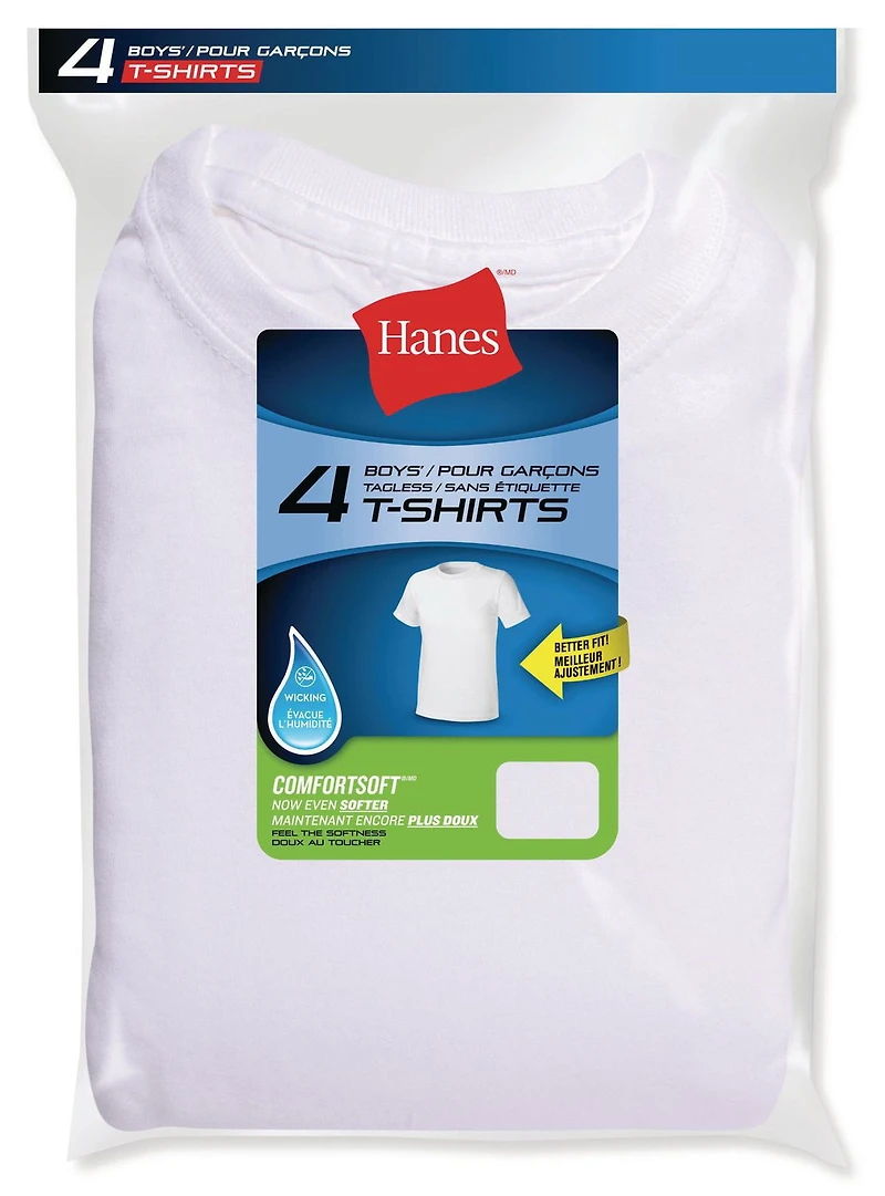 Hanes T-shirt ras du cou en coton respirant super doux sans étiquette P4 pour garçons