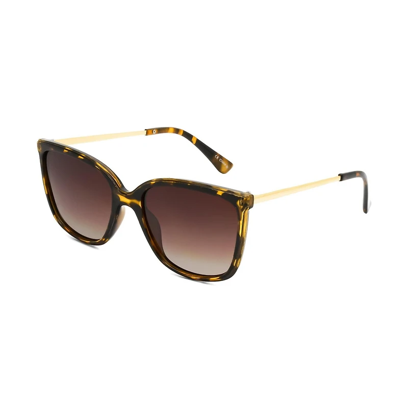 Time & Tru Ladies Polarized Amber Tort and Gold Square Sunglasses