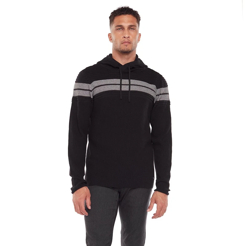 Dark Black Men's Long-Sleeve Hooded Pull-On Sweater