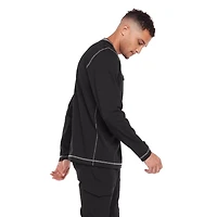 Dark Black Men's Long-Sleeve Henley T-Shirt with Pockets
