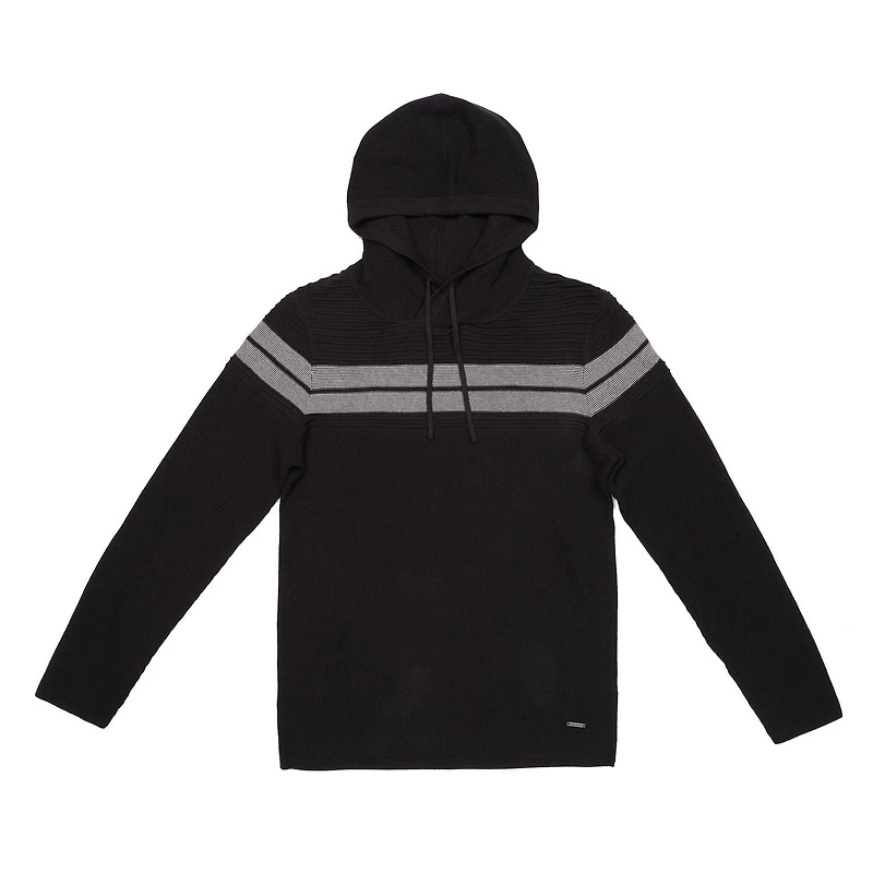 Dark Black Men's Long-Sleeve Hooded Pull-On Sweater