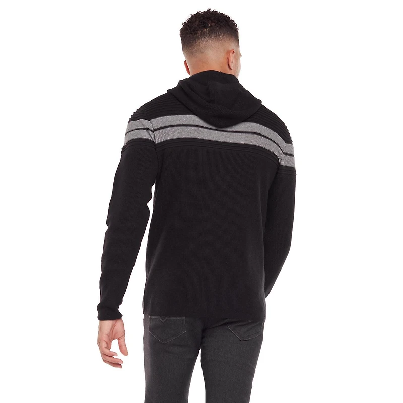 Dark Black Men's Long-Sleeve Hooded Pull-On Sweater
