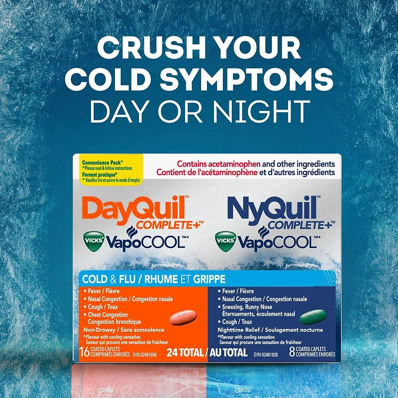 Vicks DayQuil COMPLETE + VapoCOOL rhume/grippe, jour sans somnolence : toux, fièvre, mal de gorge, congestion des sinus/bronchique, douleur sinus