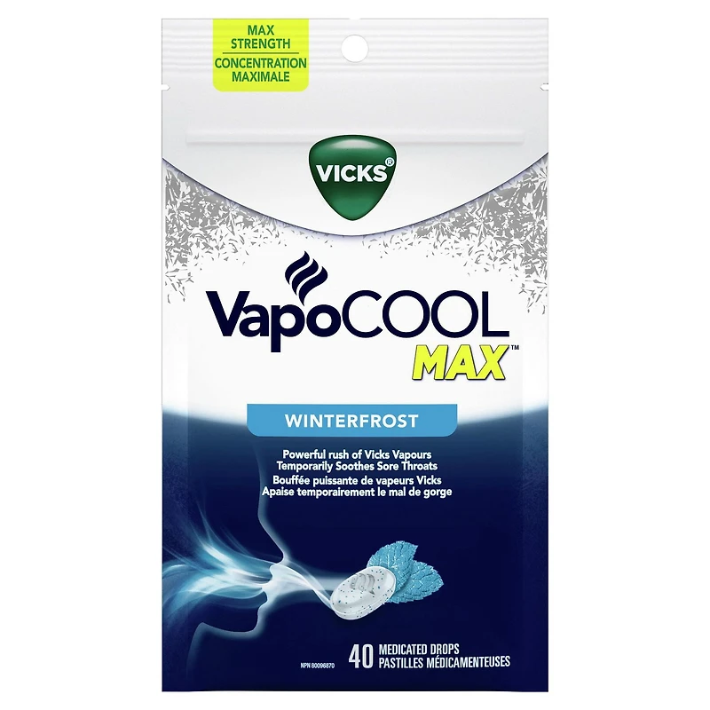 Vicks VapoCOOL SEVERE Medicated Drops, Maximum-Strength Relief to Soothe Sore Throat Pain, 45ct