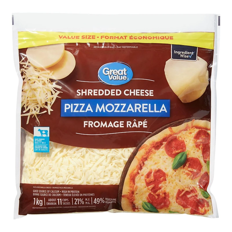 Great Value Pizza Mozzarella Shredded Cheese (Value Size), 1 kg