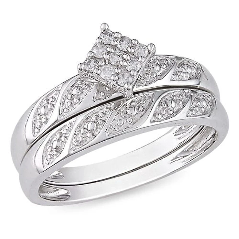 Miabella 1/10 CT TDW Round Diamond Bridal Ring Set in Sterling Silver (G-H; I2-I3)