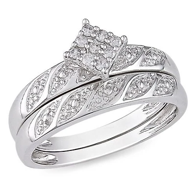 Miabella 1/10 CT TDW Round Diamond Bridal Ring Set in Sterling Silver (G-H; I2-I3)