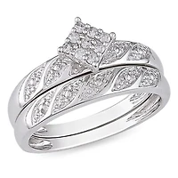 Miabella 1/10 CT TDW Round Diamond Bridal Ring Set in Sterling Silver (G-H; I2-I3)