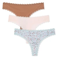 George Women's Lace Trim Thongs 3-Pack, Sizes S-XL